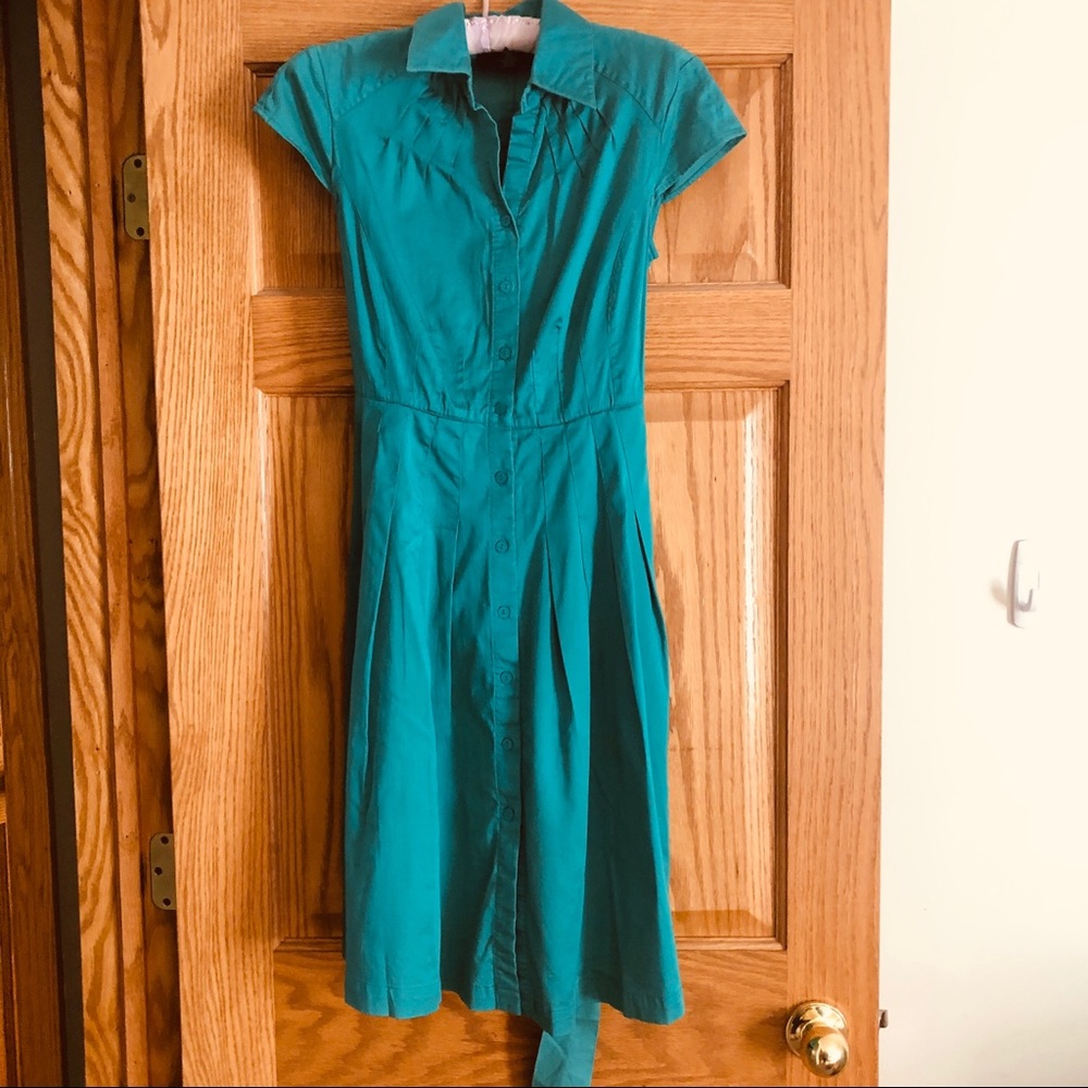 Beautiful teal/green cotton aline tea length dress